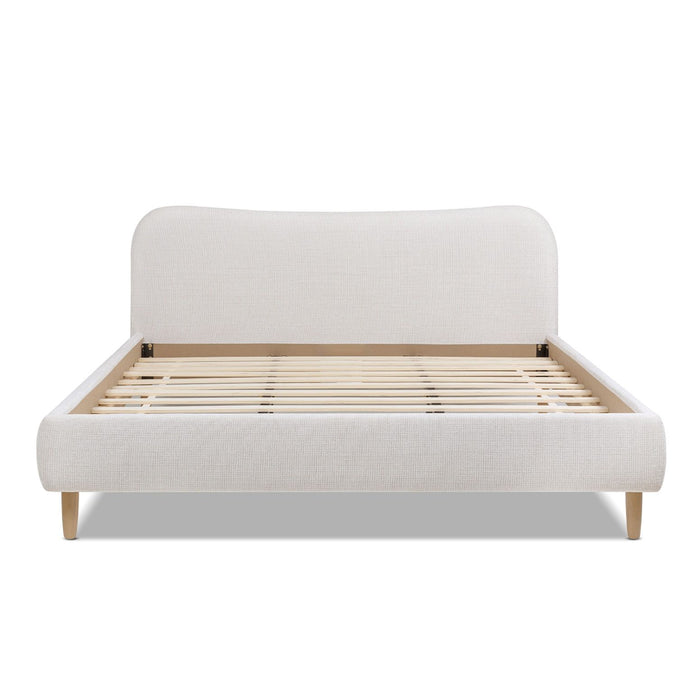 Roman - King Curved Headboard Upholstered Platform Bed - Light Beige