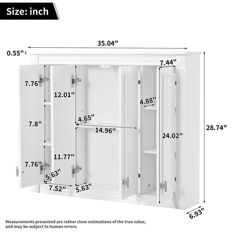 Wall Mounted Medicine Cabinet With Adjustable Shelf - White