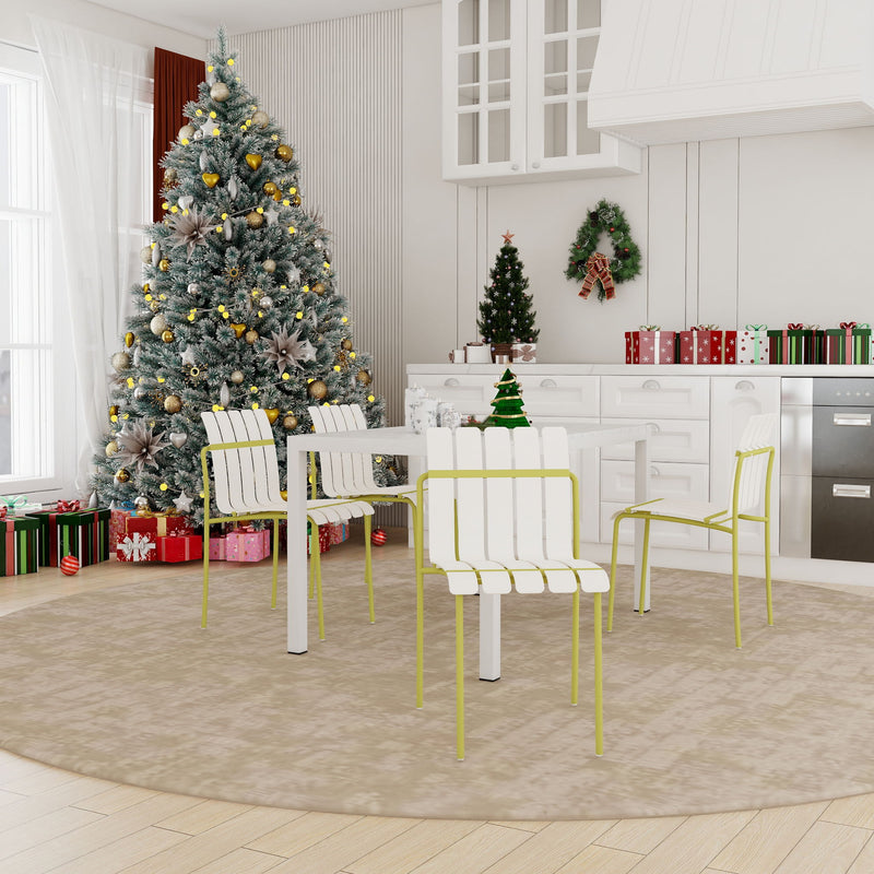 4 Piece Set Of Modern Color Block Designed Single Chairs With Long Table