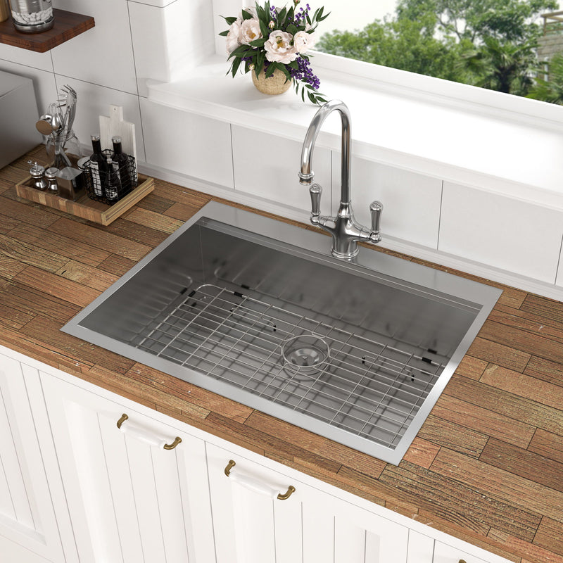 Topmount Stainless Steel Kitchen Sink With Workstation Ledge And Accessories