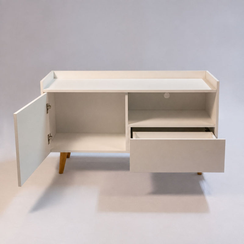 TV Stand For TVs Up To 45" With Open Storage Shelf, Cable Management, 1 Door And 1 Drawer