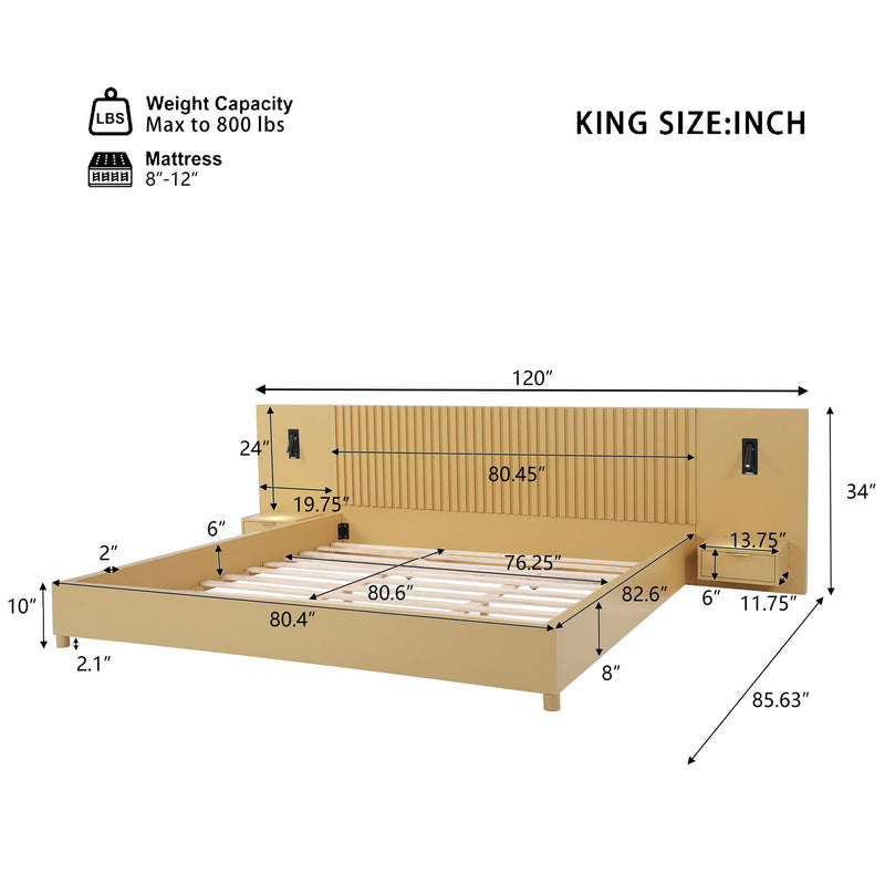 Platform Bed Frame With Built In Nightstands & Reading Lights