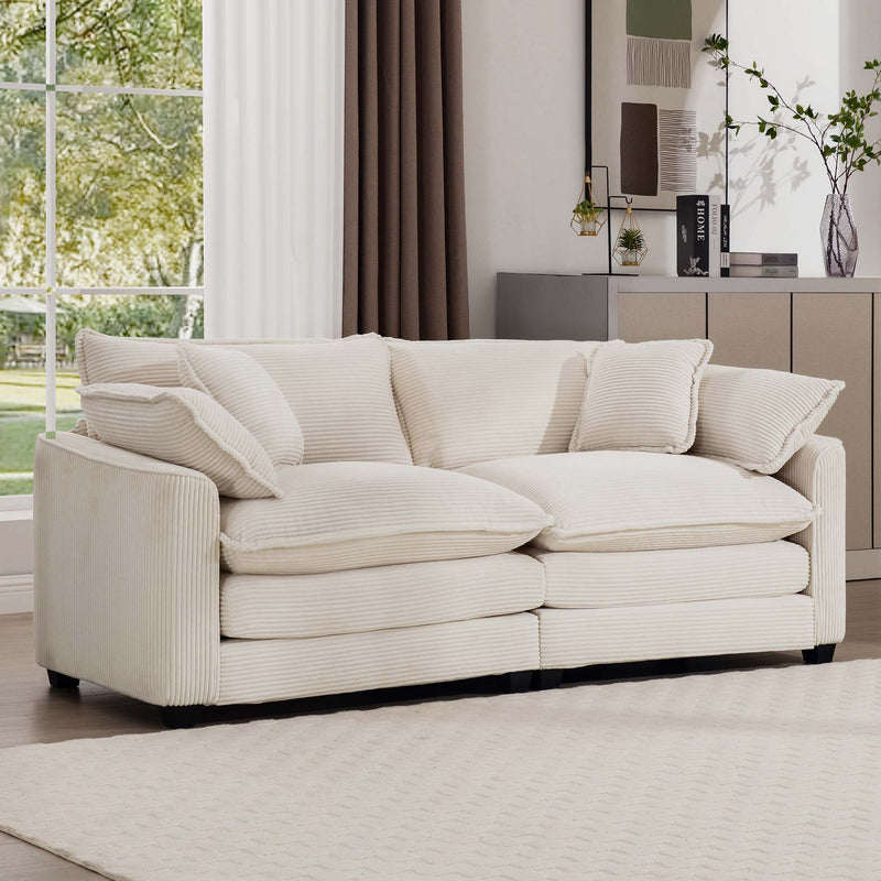Modern 2 Seater With 4 Pillows, Upholstered Deep Seating Loveseat