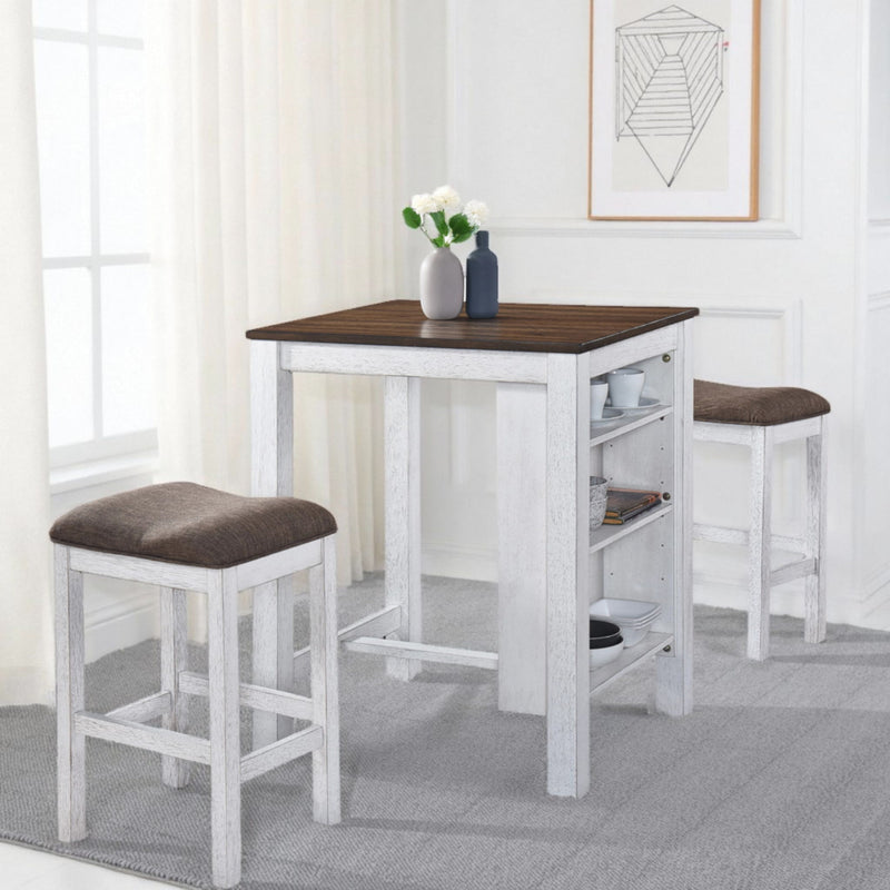 3 Pieces Counter Set Storage Space For Small Space Modern Farmhouse Design Retro Design Easy To Assembly - Antique Dark Oak / Antique White