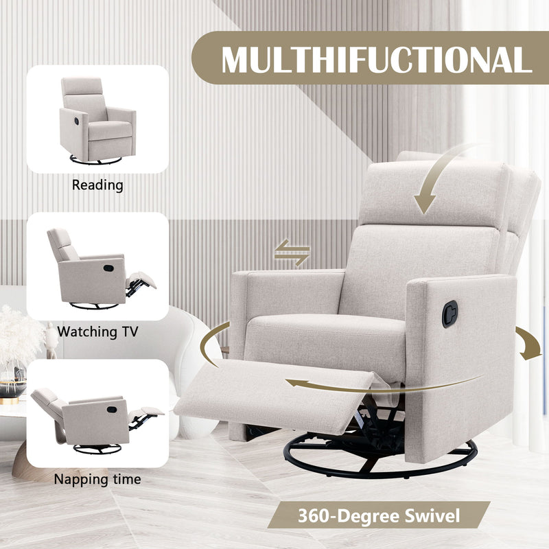 Modern Upholstered Rocker Nursery Chair Plush Seating Glider Swivel Recliner Chair