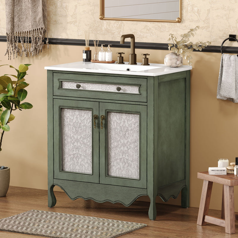 Bathroom Vanity With Rectangle Sink, Tip Out Tray - Antique Blue Green