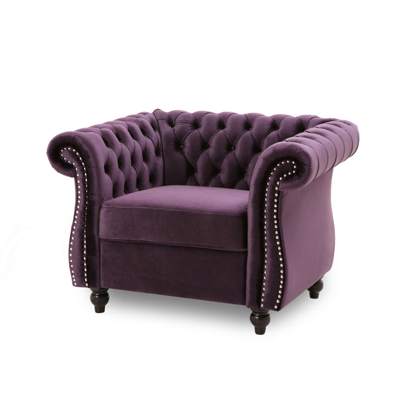 Nexuson - Upholstered Chesterfield Chair With Deep Tufted And Nailhead Trim