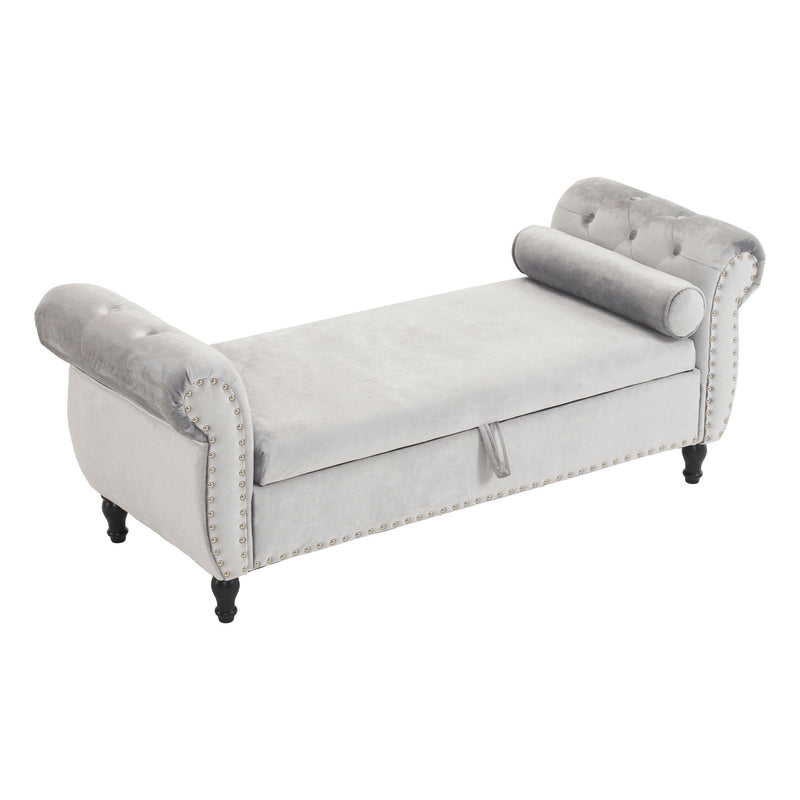 Luxurious Velvet Multifunctional Storage Ottoman Bench With Pillow
