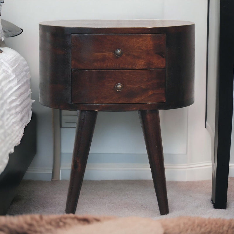 Rounded Bedside Table - Walnut