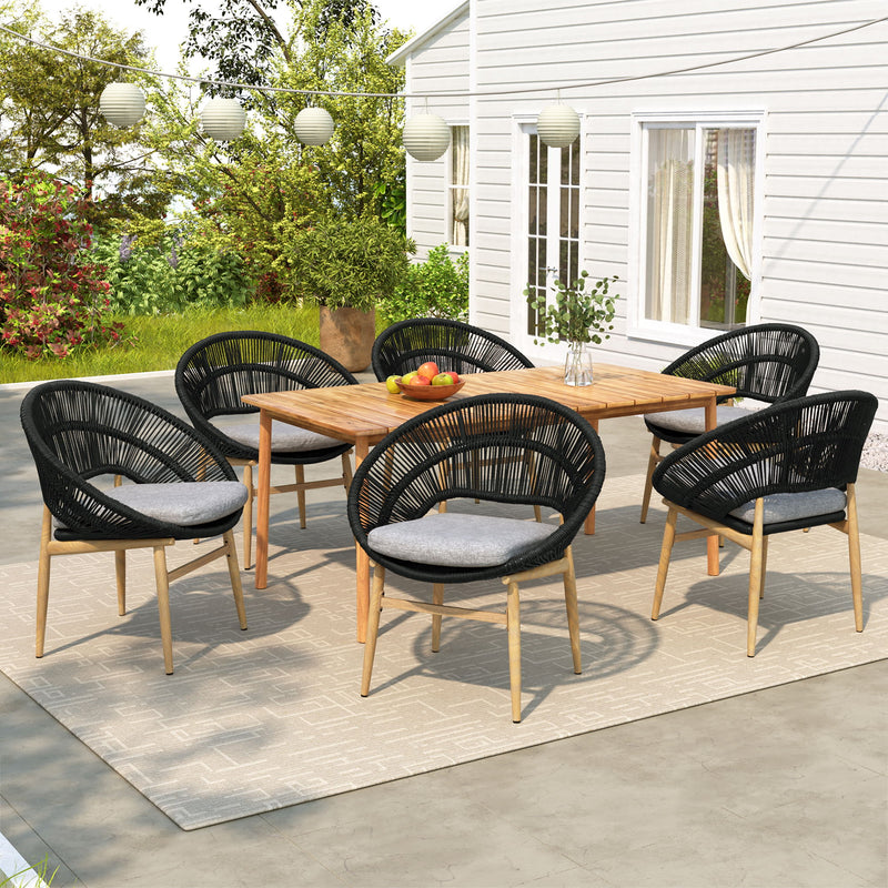 Cyril - Outdoor Patio 7 Piece Dining Set With Wicker Chairs And Table - Dark Gray / Teak