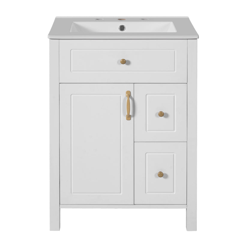 Elegant Bathroom Vanity With Ceramic Sink, Soft Close Doors And Drawers, Double Storage Racks