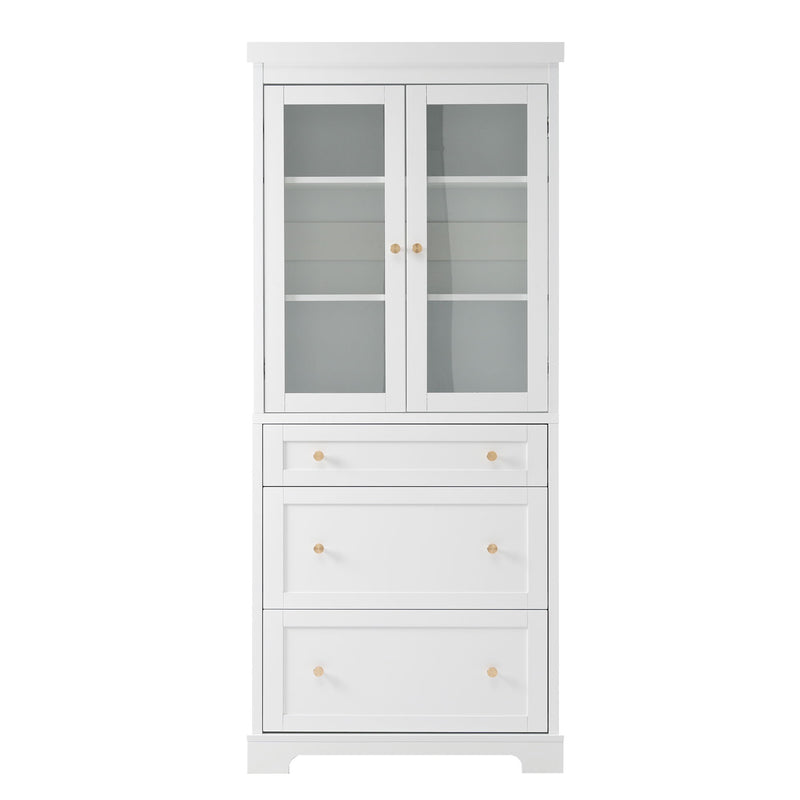 Freestanding Tall Bathroom Cabinet With Adjustable Shelves, Drawers, Soft Close Glass Doors
