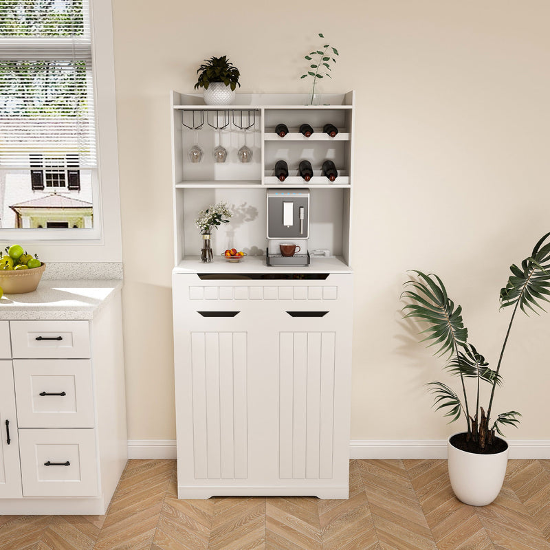 Modern Farmhouse Buffet Cabinet With Hutch Kitchen Storage Sideboard With Drawers & Barn Doors - White