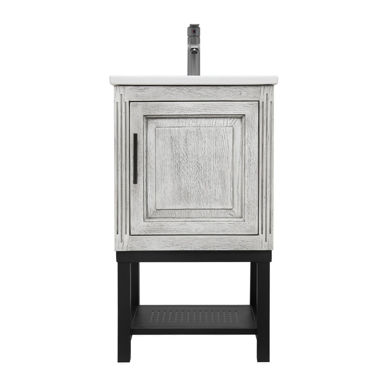 Modern Freestanding Bathroom Vanity With Ceramic Sink, Hot And Cold Faucet, 1 Door Cabinet & Open Shelf