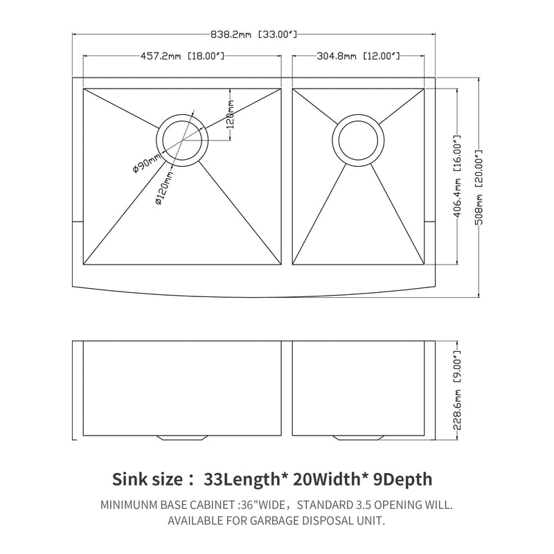 Farmhouse Sink With Double Bowl, 60 / 40