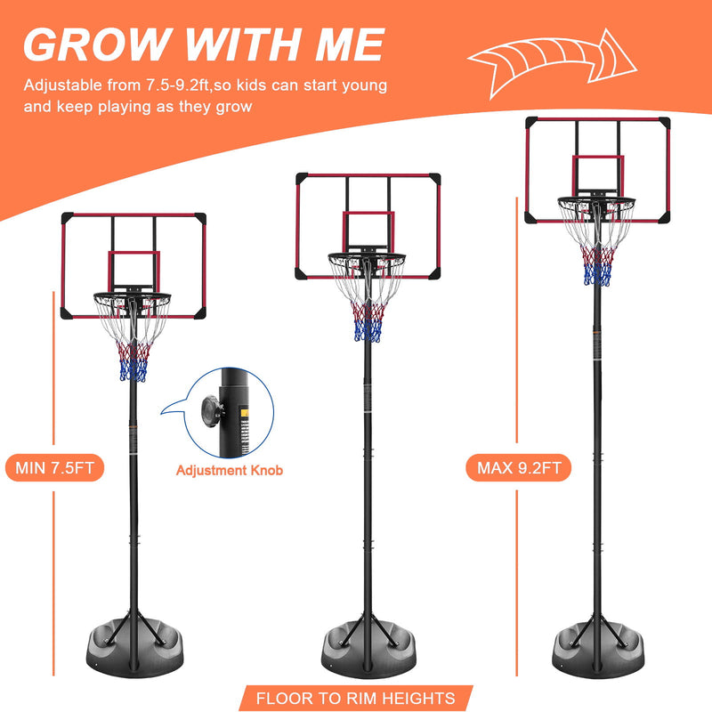 Portable Basketball Hoop System Stand, Height Adjustable For Indoor / Outdoor - Red