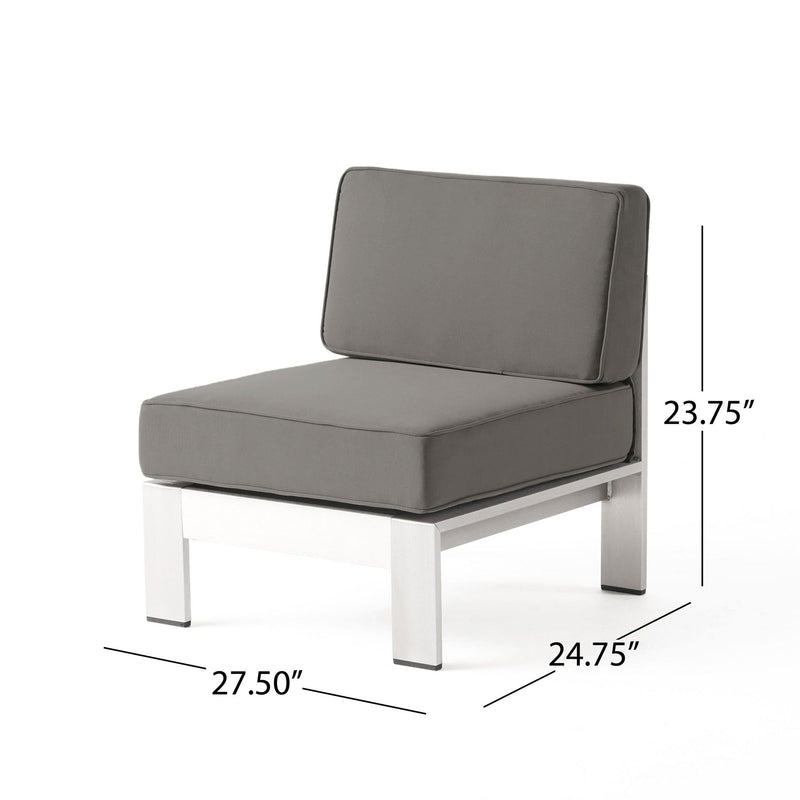 Outdoor Aluminum Armless Chair With Cushion - Silver
