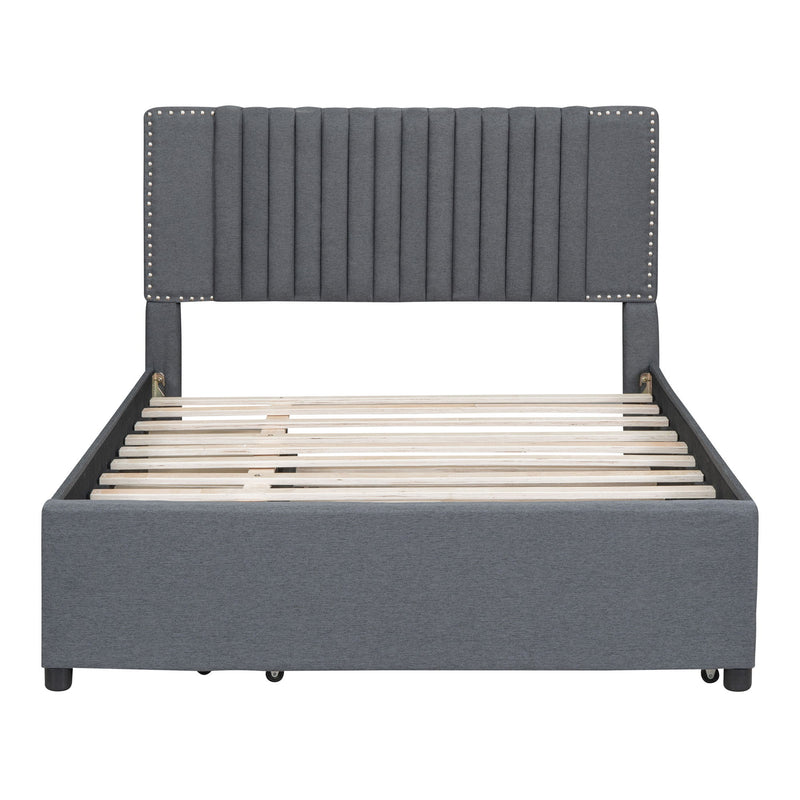 Upholstered Platform Bed With Drawers, Classic Headboard Design