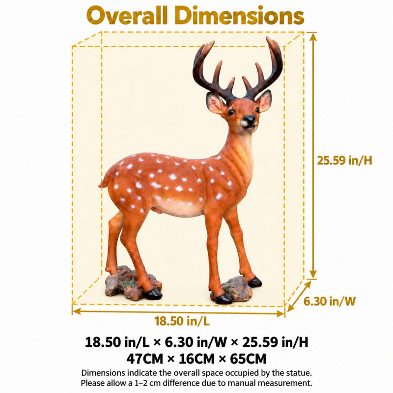 Lifelike Deer Statue With Detachable Antlers, Outdoor Garden Decor - Brown / Yellow