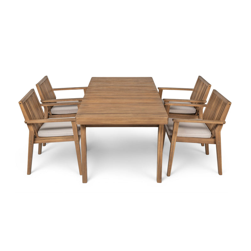 5 Piece Patio Furniture Set Acacia Wood Table And 4 Heavy Duty Cushioned Chairs