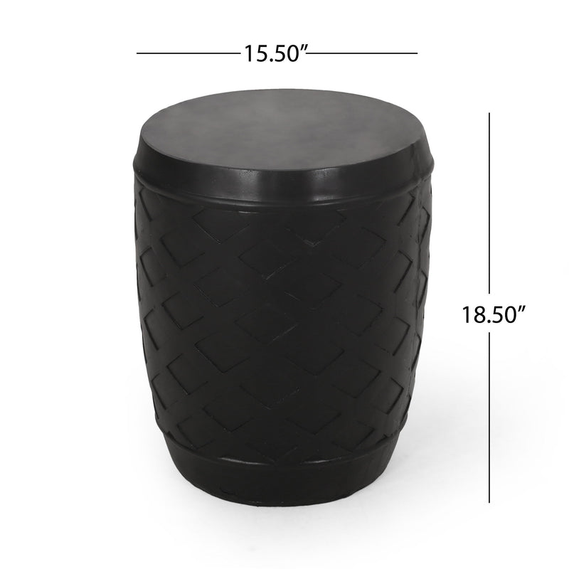 Outdoor Side Table With Lattice Design And Round Top - Black