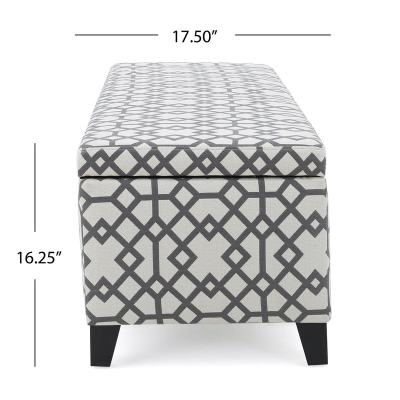 Quotient - Upholstered Storage Ottoman With Tapered Block Feet - Gray / White