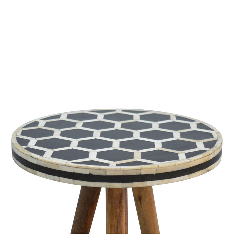 Inlay Bone Tripod Stool - Beige / White