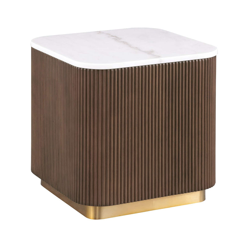 3 Piece Table Set (Rectangle Cocktail Table And Two Square End Tables) - Brown / Gold / White