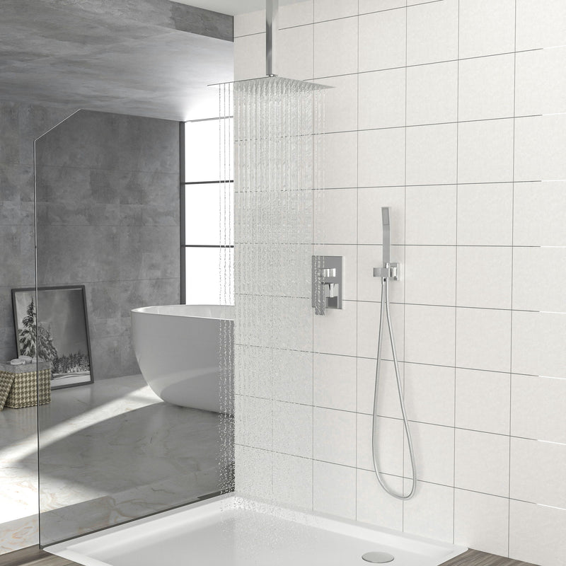 Dual Shower Head Ceiling Mount Square Rain Shower System With Adjustable Flow