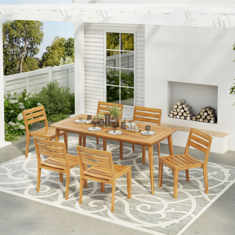 Outdoor 7 Pieces Rustic Patio Dining Set - Teak