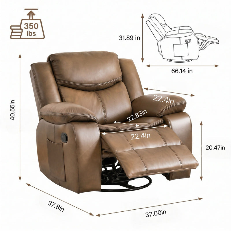 Rocker Recliner Chair With Manual Recline And 360° Swivel Base