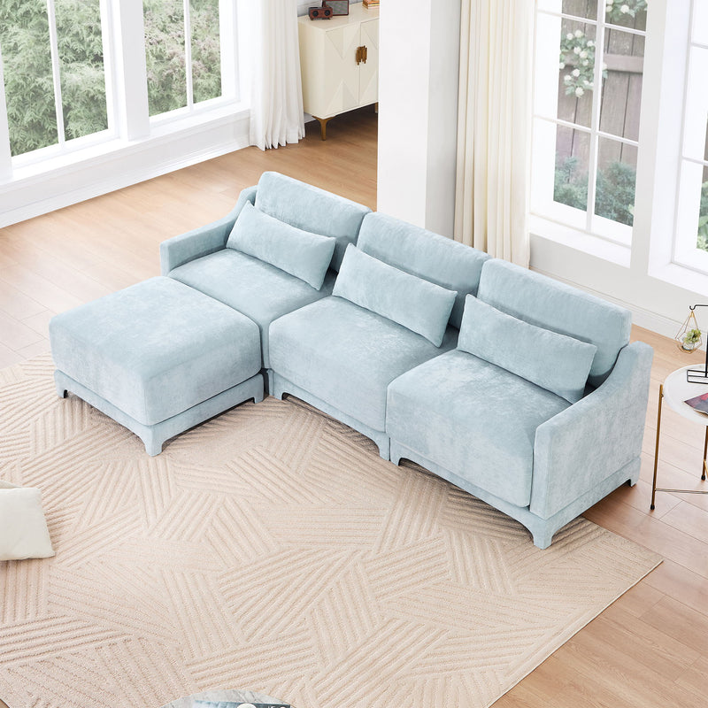 Stylish Sofa With Ottoman And Lumbar Pillows, Ergonomic Design