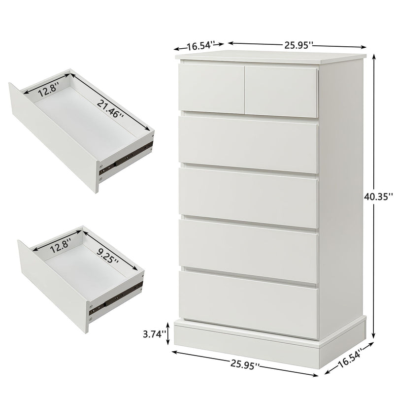 6 Drawer Tall Dresser With Concealed Handles, Vertical Storage Cabinet For Bedroom - White