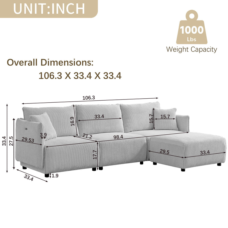 Modern Minimalist Combination Sofa With 2 Comfort Cushions With USB & C Charging Ports