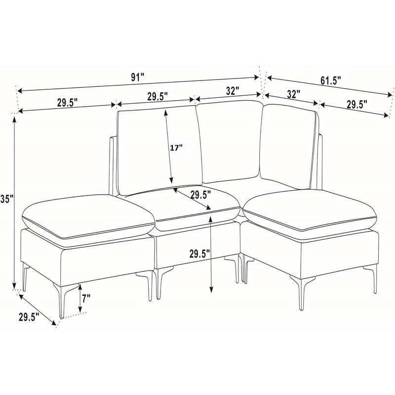 Upholstered Modular Sectional With Tall Legs, Medium Firm Seat
