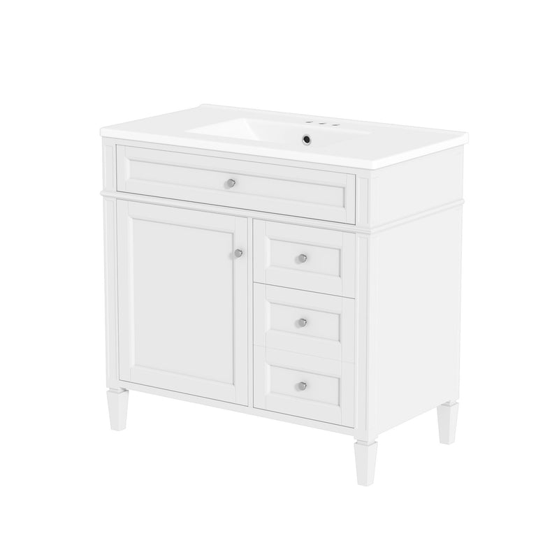 Bathroom Vanity With Sink, Rectangular Storage Cabinet & 2 Drawers And Tip Out Drawer