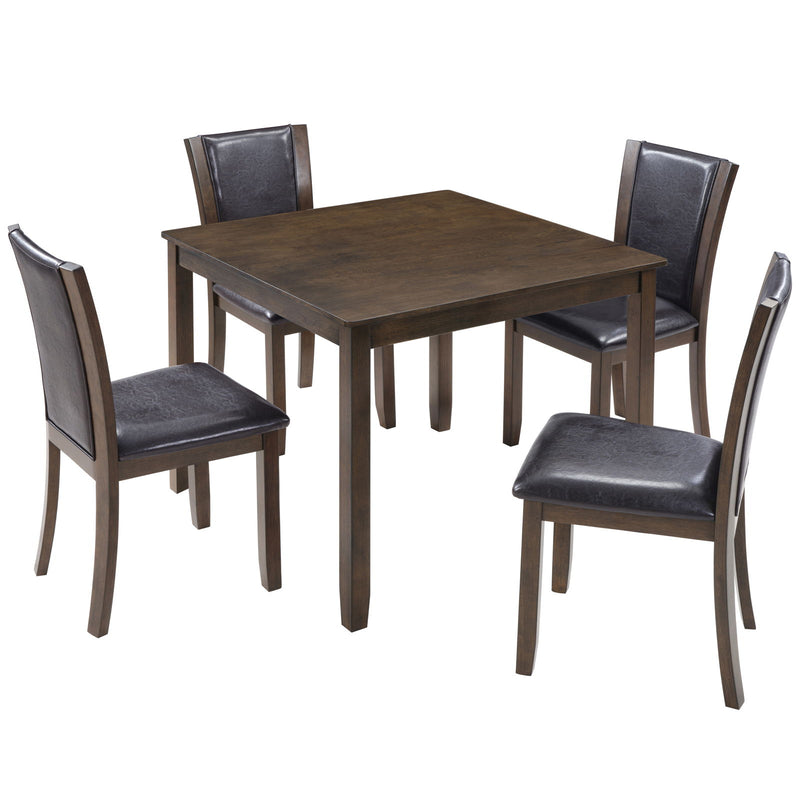 5 Piece Dining Table Set With Chairs - Dark Walnut