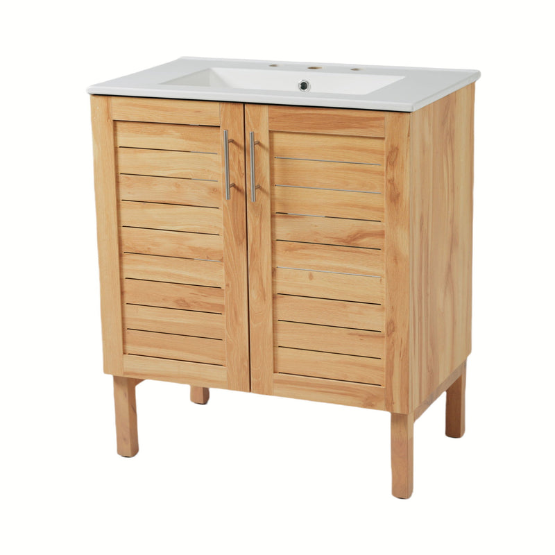 Bathroom Vanity With Ceramic Sink, Freestanding Cabinet - Antique Natural / Brown