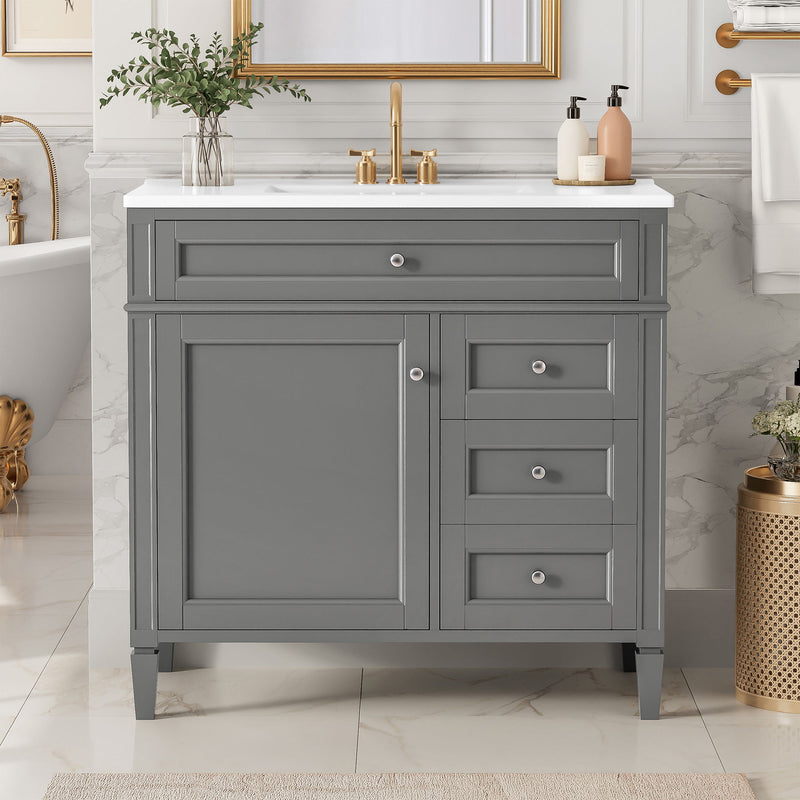 Bathroom Vanity With Sink, Rectangular Storage Cabinet & 2 Drawers And Tip Out Drawer