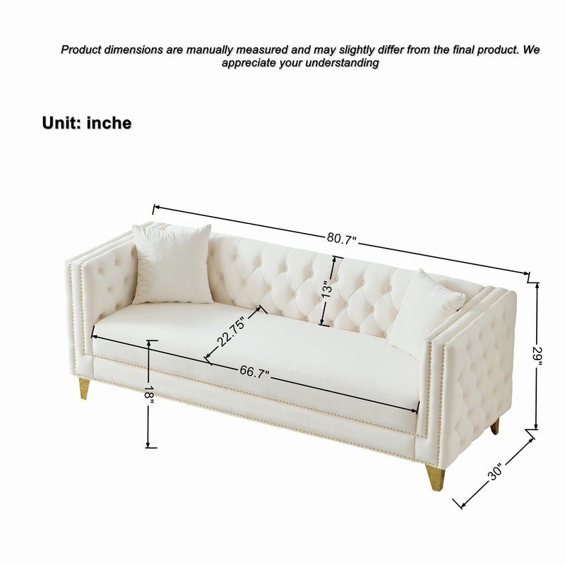 Deep Seat Sofa With Button Nailhead, Square Arm Couches