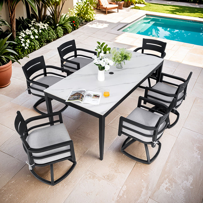 Modern Outdoor Patio Dining Set With Table And Chairs With Sunbrella Cushions