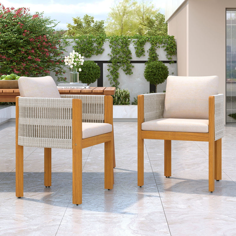 Outdoor Dining Chairs & Rope Handles (Set of 2) - Beige / Teak