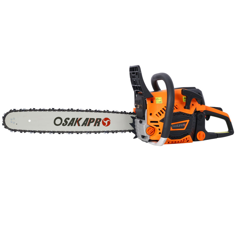 62Cc Gas Powered Chainsaw 20" 2 Cycle Petrol Handheld Chain Saw Epa Compliant Aluminium - Orange