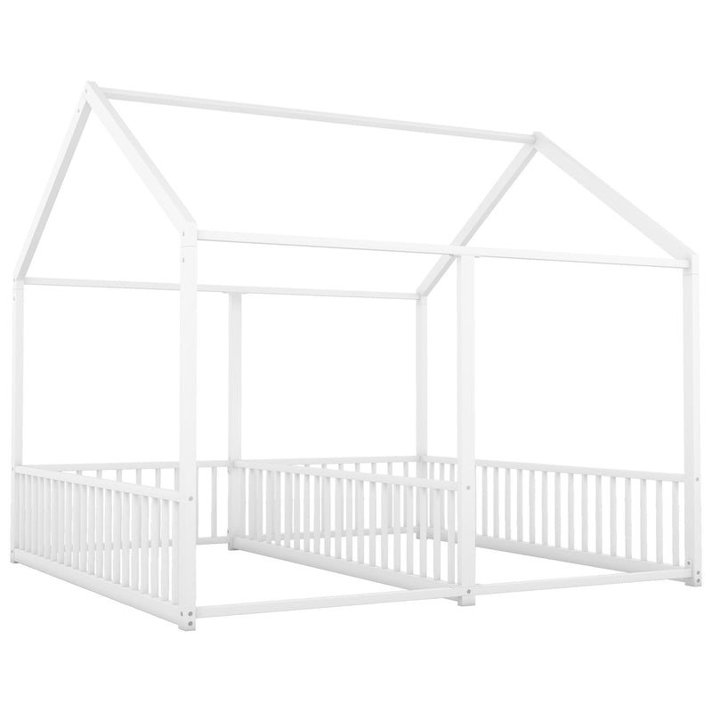 Metal Twin Size House Platform Beds 2 Shared Beds - Antique White