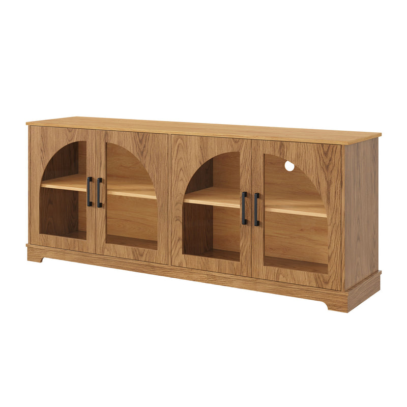 TV Stand With Semi Arched Glass Doors, Media Console With Adjustable Shelves For Living Room - Brown