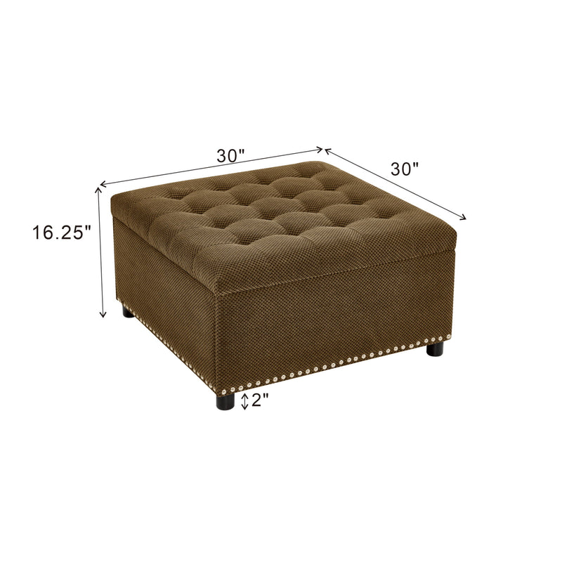 Square Tufted Storage Ottoman With Nailhead Trim