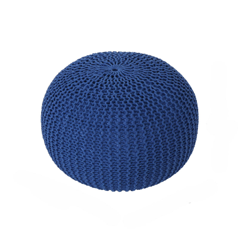 Bordeaux - Knitted Cotton Round Pouf, Versatile Ottoman And Floor Cushion