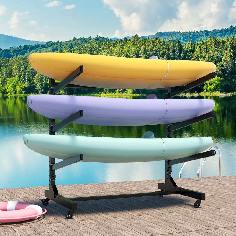 Freestanding Kayak Storage Rack With Lockable Wheels For Kayak, Canoe, Sup & Surfboard
