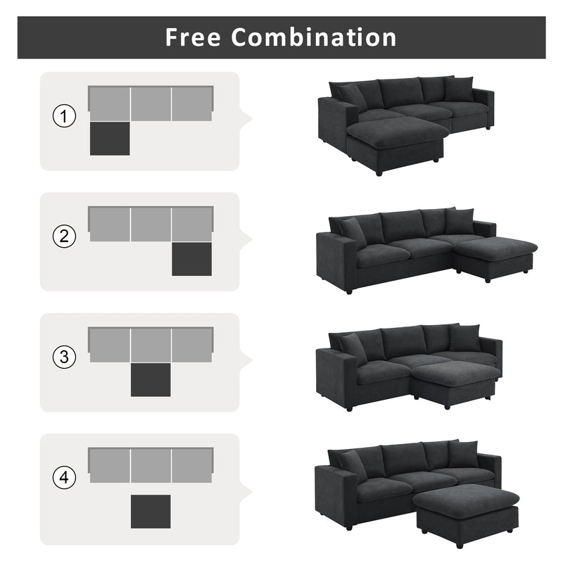 Modern Sectional Sofa With Throw Pillows, Cloud L Shaped Couch Set With Wide 4 Seat Comfy Couch Set With Movable Ottoman