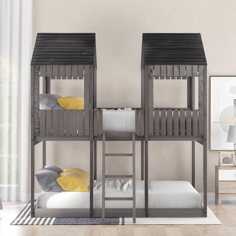 Bunk Bed With Roof, Window, Guardrail, Ladder